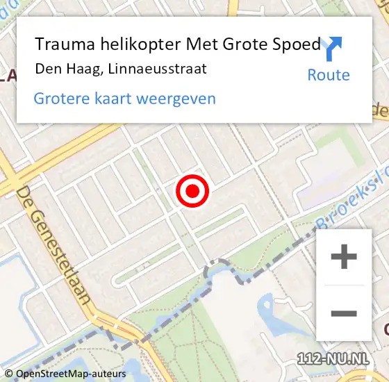 Locatie op kaart van de 112 melding: Trauma helikopter Met Grote Spoed Naar Den Haag, Linnaeusstraat op 15 december 2023 17:31