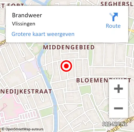 Locatie op kaart van de 112 melding: Brandweer Vlissingen op 15 december 2023 17:36