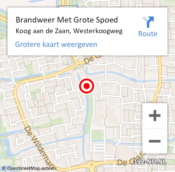 Locatie op kaart van de 112 melding: Brandweer Met Grote Spoed Naar Koog aan de Zaan, Westerkoogweg op 15 december 2023 17:38