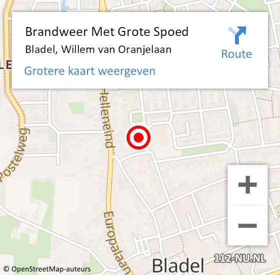 Locatie op kaart van de 112 melding: Brandweer Met Grote Spoed Naar Bladel, Willem van Oranjelaan op 15 december 2023 17:51