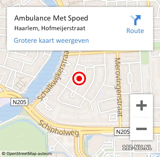 Locatie op kaart van de 112 melding: Ambulance Met Spoed Naar Haarlem, Hofmeijerstraat op 15 december 2023 18:00