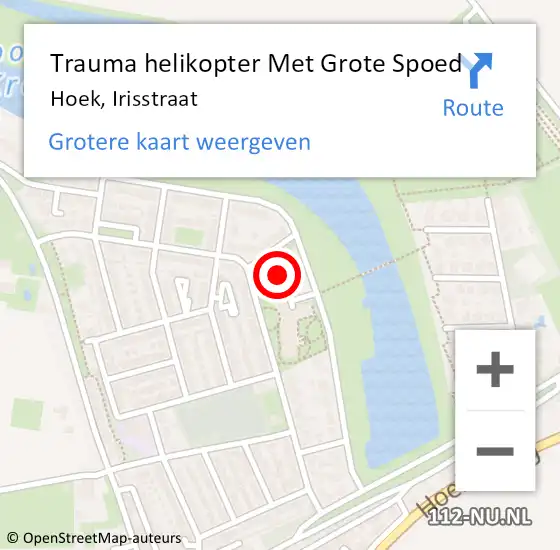 Locatie op kaart van de 112 melding: Trauma helikopter Met Grote Spoed Naar Hoek, Irisstraat op 15 december 2023 18:21