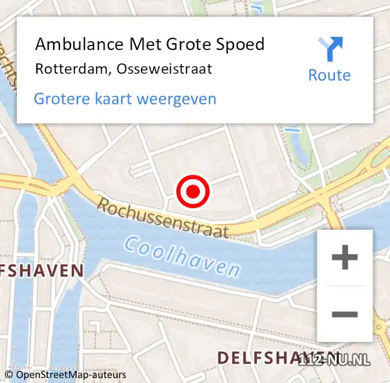 Locatie op kaart van de 112 melding: Ambulance Met Grote Spoed Naar Rotterdam, Osseweistraat op 15 december 2023 18:44