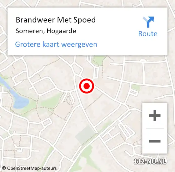 Locatie op kaart van de 112 melding: Brandweer Met Spoed Naar Someren, Hogaarde op 15 december 2023 18:53