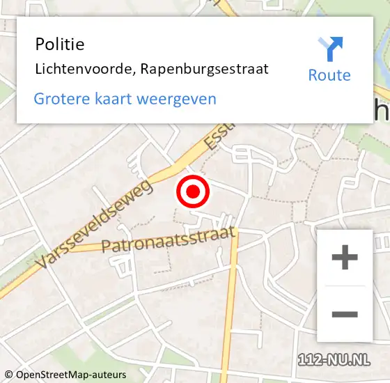 Locatie op kaart van de 112 melding: Politie Lichtenvoorde, Rapenburgsestraat op 15 december 2023 19:02