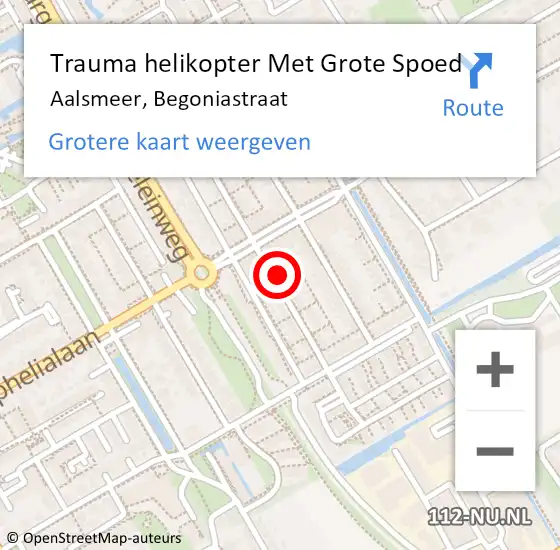 Locatie op kaart van de 112 melding: Trauma helikopter Met Grote Spoed Naar Aalsmeer, Begoniastraat op 15 december 2023 19:04