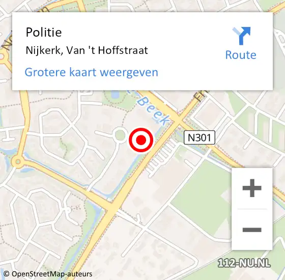 Locatie op kaart van de 112 melding: Politie Nijkerk, Van 't Hoffstraat op 15 december 2023 19:07