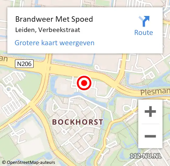 Locatie op kaart van de 112 melding: Brandweer Met Spoed Naar Leiden, Verbeekstraat op 15 december 2023 19:07