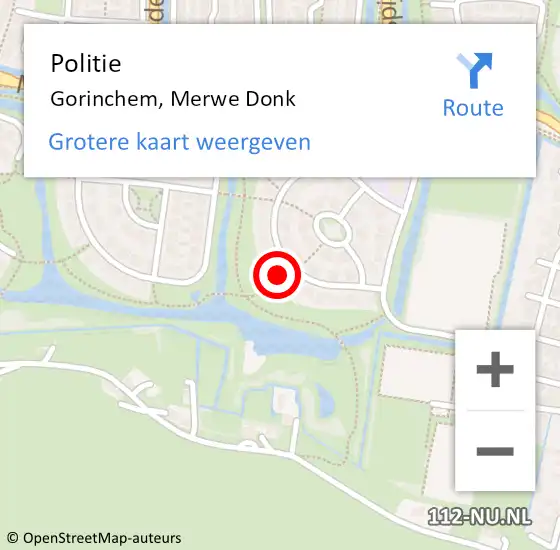 Locatie op kaart van de 112 melding: Politie Gorinchem, Merwe Donk op 15 december 2023 19:14