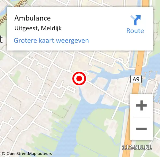 Locatie op kaart van de 112 melding: Ambulance Uitgeest, Meldijk op 15 december 2023 19:33