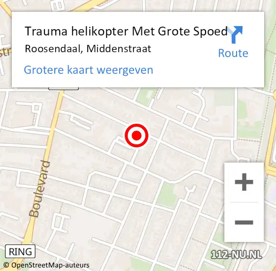 Locatie op kaart van de 112 melding: Trauma helikopter Met Grote Spoed Naar Roosendaal, Middenstraat op 15 december 2023 19:45