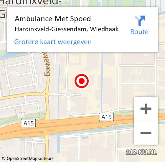 Locatie op kaart van de 112 melding: Ambulance Met Spoed Naar Hardinxveld-Giessendam, Wiedhaak op 15 december 2023 19:51