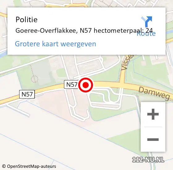 Locatie op kaart van de 112 melding: Politie Goeree-Overflakkee, N57 hectometerpaal: 24 op 15 december 2023 20:15