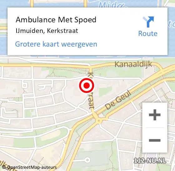 Locatie op kaart van de 112 melding: Ambulance Met Spoed Naar IJmuiden, Kerkstraat op 15 december 2023 20:39