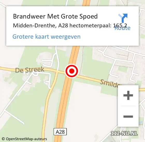 Locatie op kaart van de 112 melding: Brandweer Met Grote Spoed Naar Midden-Drenthe, A28 hectometerpaal: 165,2 op 15 december 2023 20:48