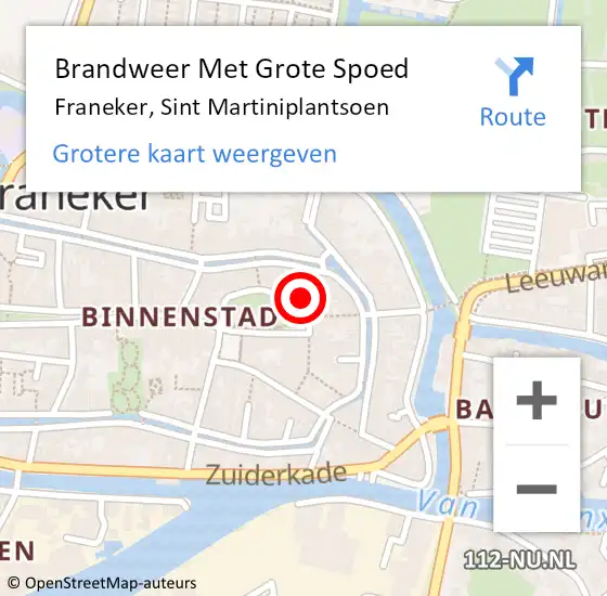 Locatie op kaart van de 112 melding: Brandweer Met Grote Spoed Naar Franeker, Sint Martiniplantsoen op 15 december 2023 21:31