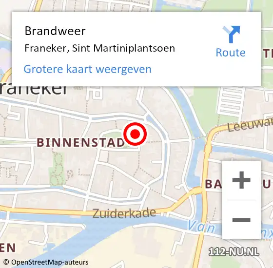 Locatie op kaart van de 112 melding: Brandweer Franeker, Sint Martiniplantsoen op 15 december 2023 21:36