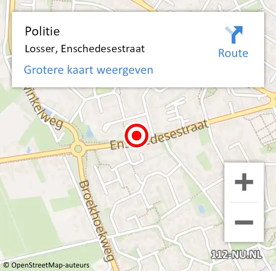 Locatie op kaart van de 112 melding: Politie Losser, Enschedesestraat op 15 december 2023 22:07