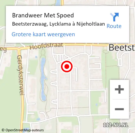 Locatie op kaart van de 112 melding: Brandweer Met Spoed Naar Beetsterzwaag, Lycklama à Nijeholtlaan op 15 december 2023 22:10