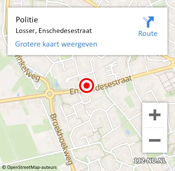 Locatie op kaart van de 112 melding: Politie Losser, Enschedesestraat op 15 december 2023 22:10