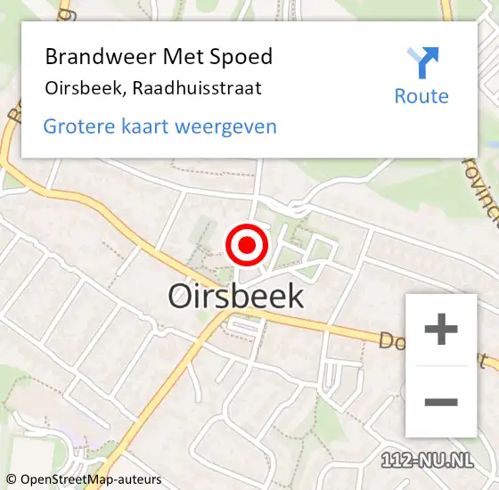 Locatie op kaart van de 112 melding: Brandweer Met Spoed Naar Oirsbeek, Raadhuisstraat op 15 december 2023 22:29