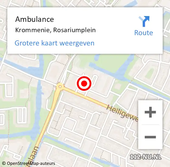 Locatie op kaart van de 112 melding: Ambulance Krommenie, Rosariumplein op 15 december 2023 22:41