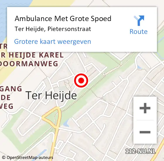 Locatie op kaart van de 112 melding: Ambulance Met Grote Spoed Naar Ter Heijde, Pietersonstraat op 15 december 2023 22:51