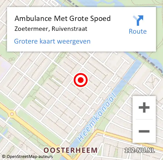 Locatie op kaart van de 112 melding: Ambulance Met Grote Spoed Naar Zoetermeer, Ruivenstraat op 15 december 2023 23:41