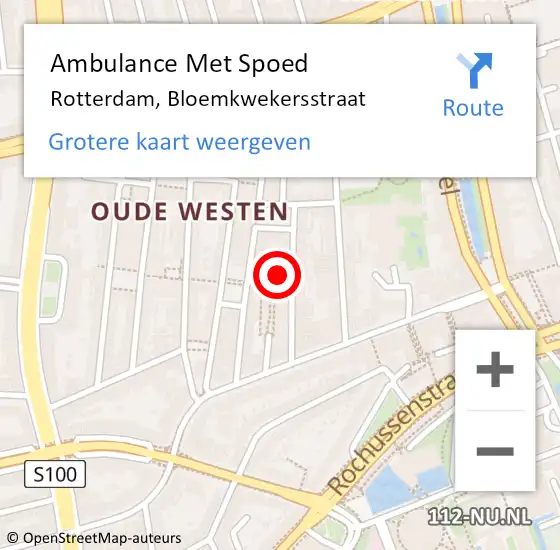 Locatie op kaart van de 112 melding: Ambulance Met Spoed Naar Rotterdam, Bloemkwekersstraat op 15 december 2023 23:44