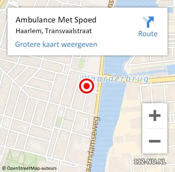 Locatie op kaart van de 112 melding: Ambulance Met Spoed Naar Haarlem, Transvaalstraat op 16 december 2023 00:12