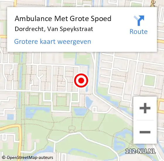 Locatie op kaart van de 112 melding: Ambulance Met Grote Spoed Naar Dordrecht, Van Speykstraat op 16 december 2023 00:14