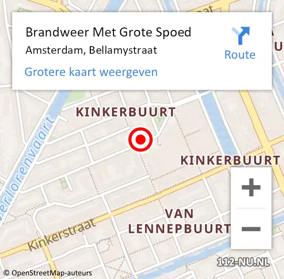 Locatie op kaart van de 112 melding: Brandweer Met Grote Spoed Naar Amsterdam, Bellamystraat op 16 december 2023 00:43