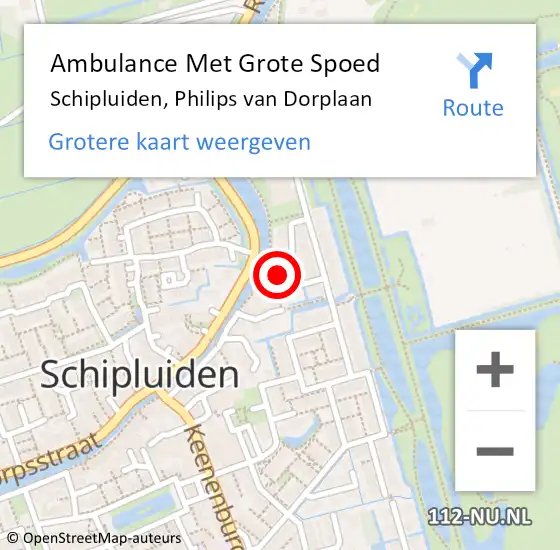 Locatie op kaart van de 112 melding: Ambulance Met Grote Spoed Naar Schipluiden, Philips van Dorplaan op 16 december 2023 00:55
