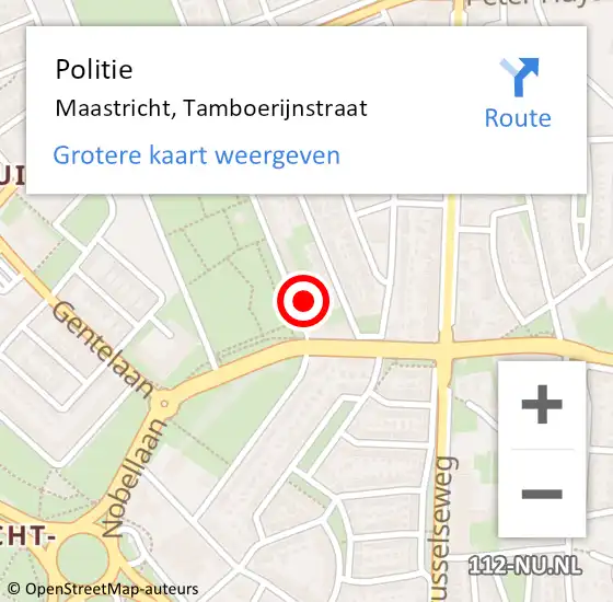 Locatie op kaart van de 112 melding: Politie Maastricht, Tamboerijnstraat op 16 december 2023 01:03