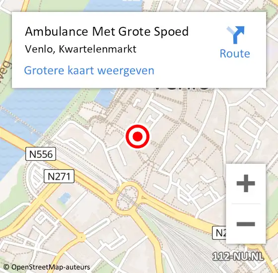 Locatie op kaart van de 112 melding: Ambulance Met Grote Spoed Naar Venlo, Kwartelenmarkt op 18 september 2014 16:26