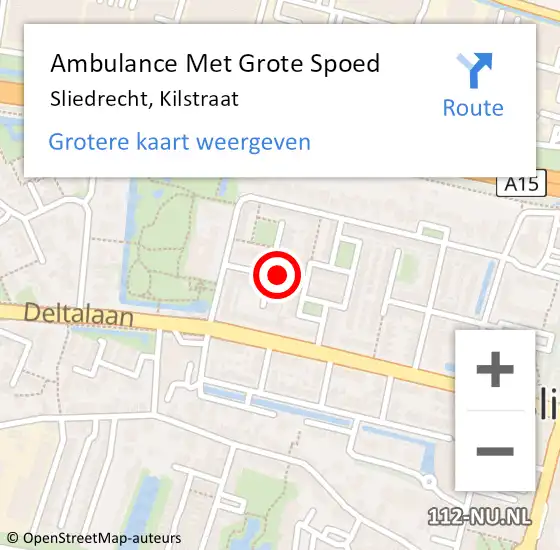 Locatie op kaart van de 112 melding: Ambulance Met Grote Spoed Naar Sliedrecht, Kilstraat op 16 december 2023 01:19