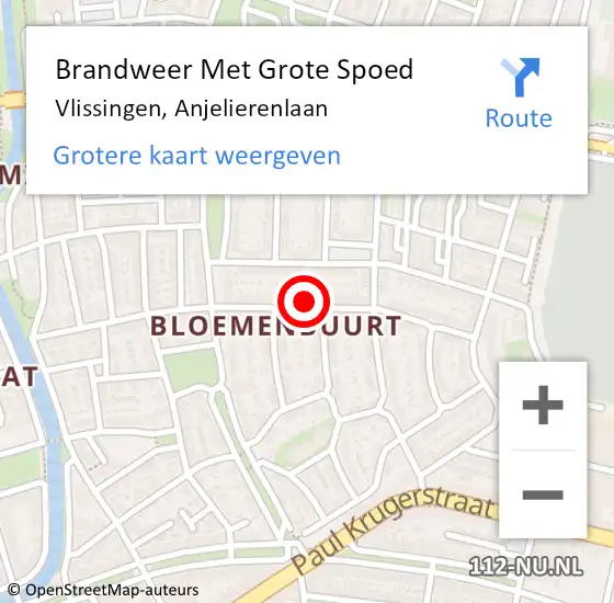 Locatie op kaart van de 112 melding: Brandweer Met Grote Spoed Naar Vlissingen, Anjelierenlaan op 16 december 2023 01:31