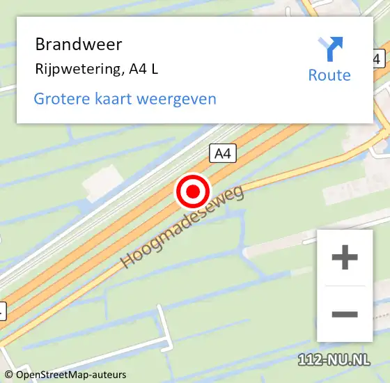 Locatie op kaart van de 112 melding: Brandweer Rijpwetering, A4 L op 18 september 2014 16:27