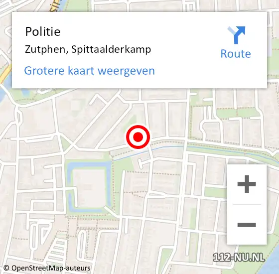 Locatie op kaart van de 112 melding: Politie Zutphen, Spittaalderkamp op 16 december 2023 01:33