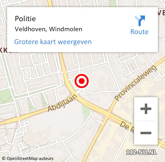 Locatie op kaart van de 112 melding: Politie Veldhoven, Windmolen op 16 december 2023 02:00