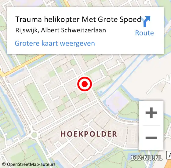 Locatie op kaart van de 112 melding: Trauma helikopter Met Grote Spoed Naar Rijswijk, Albert Schweitzerlaan op 16 december 2023 02:16