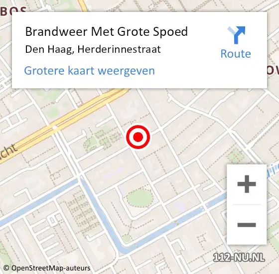 Locatie op kaart van de 112 melding: Brandweer Met Grote Spoed Naar Den Haag, Herderinnestraat op 16 december 2023 02:21