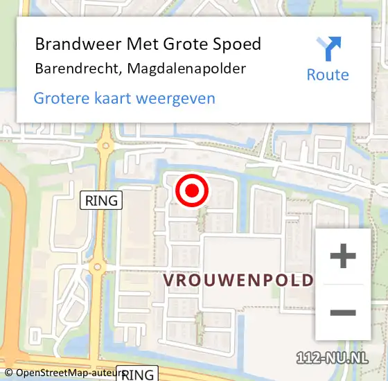 Locatie op kaart van de 112 melding: Brandweer Met Grote Spoed Naar Barendrecht, Magdalenapolder op 16 december 2023 02:30