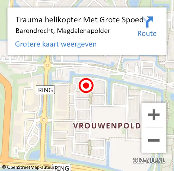 Locatie op kaart van de 112 melding: Trauma helikopter Met Grote Spoed Naar Barendrecht, Magdalenapolder op 16 december 2023 02:32