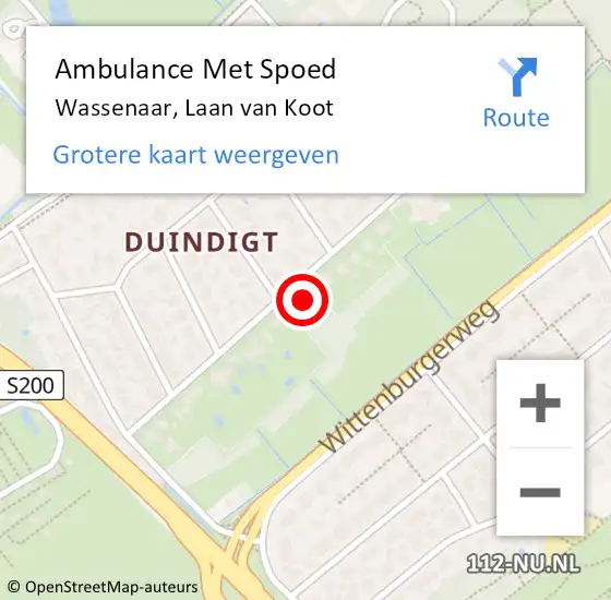 Locatie op kaart van de 112 melding: Ambulance Met Spoed Naar Wassenaar, Laan van Koot op 16 december 2023 02:42