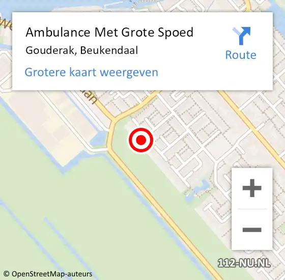 Locatie op kaart van de 112 melding: Ambulance Met Grote Spoed Naar Gouderak, Beukendaal op 16 december 2023 03:02