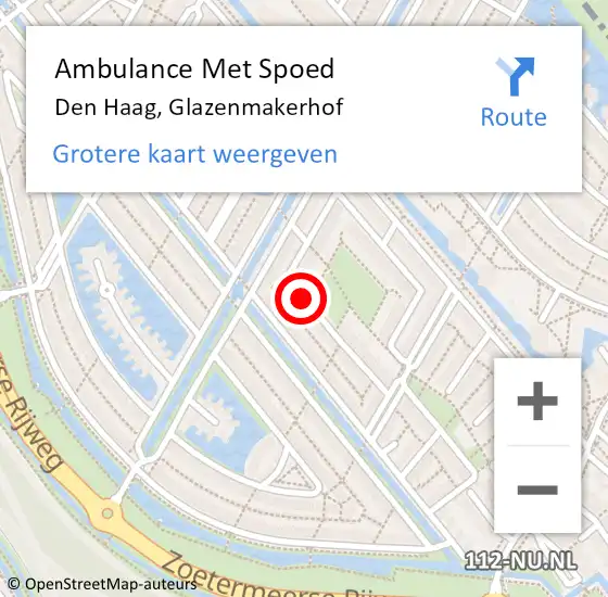 Locatie op kaart van de 112 melding: Ambulance Met Spoed Naar Den Haag, Glazenmakerhof op 16 december 2023 03:06