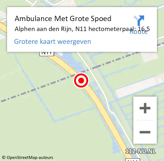 Locatie op kaart van de 112 melding: Ambulance Met Grote Spoed Naar Alphen aan den Rijn, N11 hectometerpaal: 16,5 op 16 december 2023 03:32