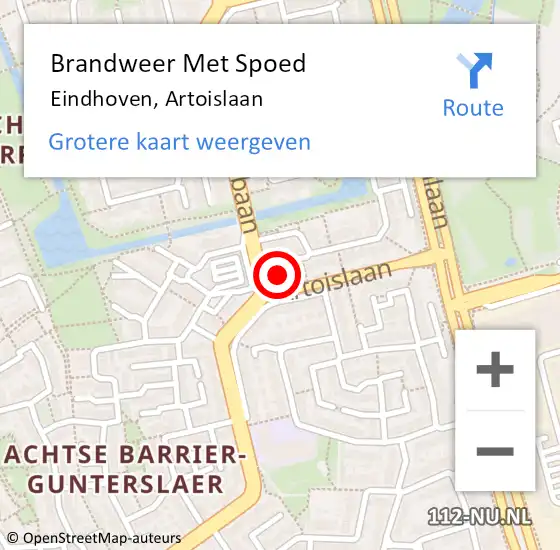 Locatie op kaart van de 112 melding: Brandweer Met Spoed Naar Eindhoven, Artoislaan op 16 december 2023 03:40