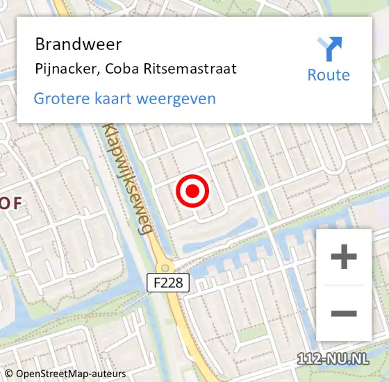 Locatie op kaart van de 112 melding: Brandweer Pijnacker, Coba Ritsemastraat op 16 december 2023 04:13